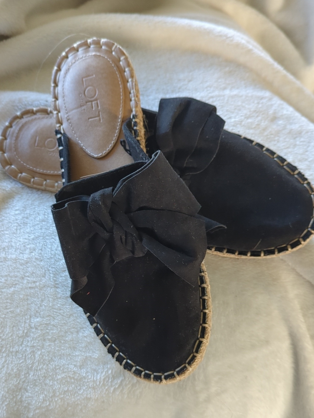 LOFT Black Bow Espadrille Mule Slides